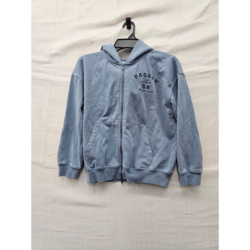 PacSun Boys Graphic Zip Hoodie Blue Cotton Blend Casual Size Medium